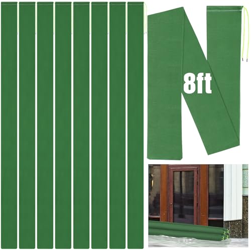 Threan 8 Pcs Long Canvas Sandbags for Flooding Sand Tube Bags Flood Protection Thickened Reusable Rain Wind Flood Barrier with Elastic Band Water Barrier Tube for Door Rain Control, Green (8ft)