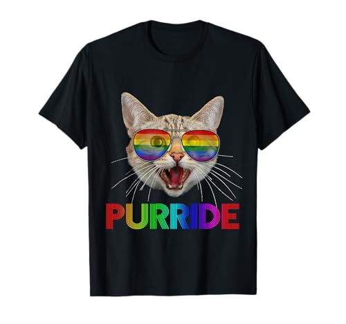 Purride Funny Cat Gay Pride Rainbow Sunglasses LGBTQ T-Shirt