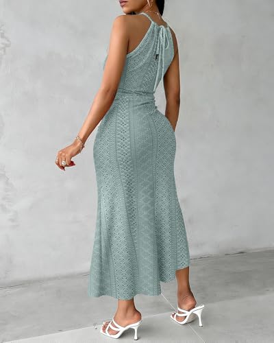 Image of CHICME Womens Summer Halter Ruched Bodycon Long Dresses