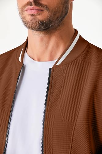 Image of JMIERR Mens Casual Jacquard Bomber Jackets Color-Block Lightweight Varsity Jacket Fashion Zipper Coat with Pockets