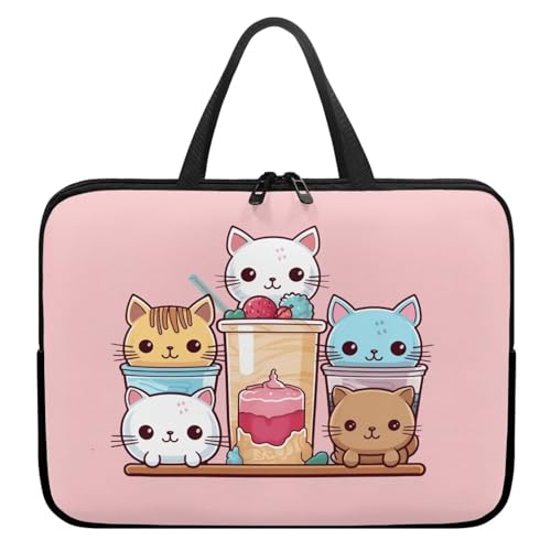 Tongluoye Cute Cat Laptop Sleeve 12 inch Computer Bags for Laptops for Women Laptop Tote Bag With Durable Handle Computer Carrying Case Ideal Gifts for Girls Tablet Bag Pink
