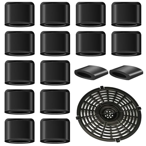 16 Pcs Rubber Non-Scratch Protective Covers Tip Silicone Pieces Air Fryer Tray Rubber Feet Air Fryer Rubber Bumpers Air Fryer Replacement Parts Accessories for Air Fryer Grill Pan(Black)