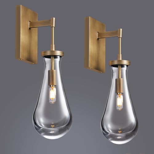 Image of 17 inch L Wall Sconces Set of 2, Morden Wall Lights Fixtures Bathroom Vanity Light Raindrop Wall Brass Sconce for Living Room,Bedroom,Hallway,Stairs,Indoor