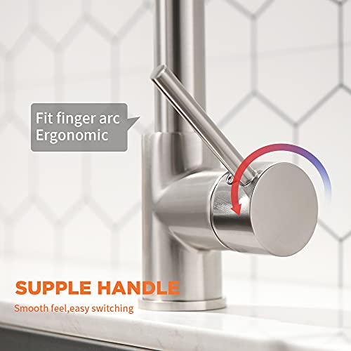 Owofan Kitchen Faucet With Led Sprayer Single Handle Pull Down Sprayer Spring Kitchen Sink Faucet With Led Light Brushed Nickel 9005Sn #TOP6