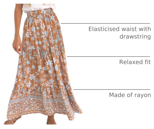 Image of ZESICA Women's 2026 Summer Bohemian Floral Printed Elastic Waist A Line Maxi Skirt with Pockets