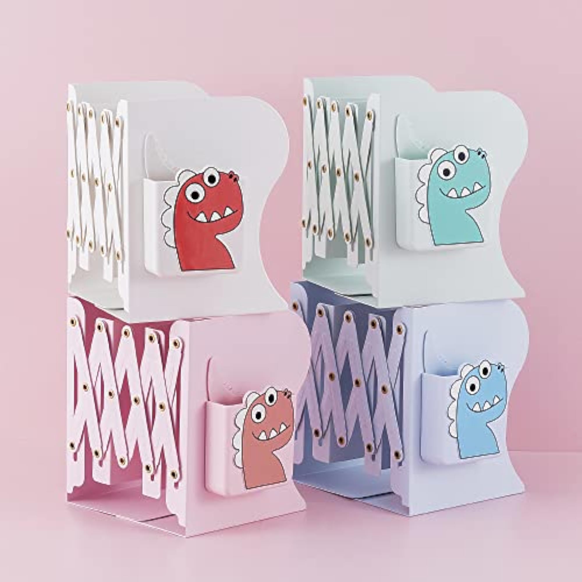 Dino Expandable Metal Bookends with Magnetic Pen Holder