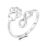 Pet Lovers PawPrint Love Heart Infinity Ring 925 Sterling Silver Open Adjustable Ring My Sweet Puppy We are Family Pet Animal Jewelry Dog Cat Claw Ring for Women Teen Girls