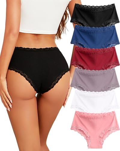 Image of Sth Big Cotton Underwear for Women High Waisted Womens Underwear Pack Sexy Lace Edge Bikini Cheeky Panties Girls Brief