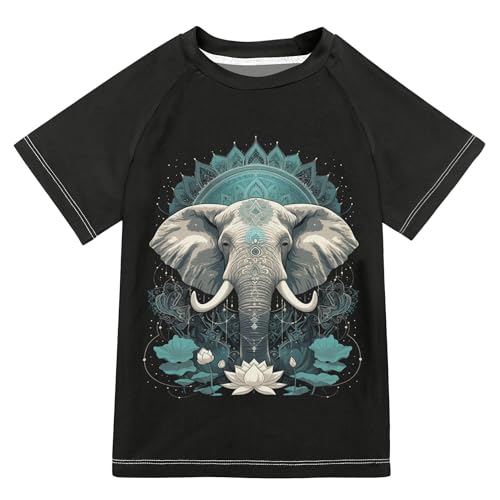 Elephant Flower Girls Bathing Suit Short Sleeves Girl Rash Guard Swimwears Athletic Tops for Big Boy 4T