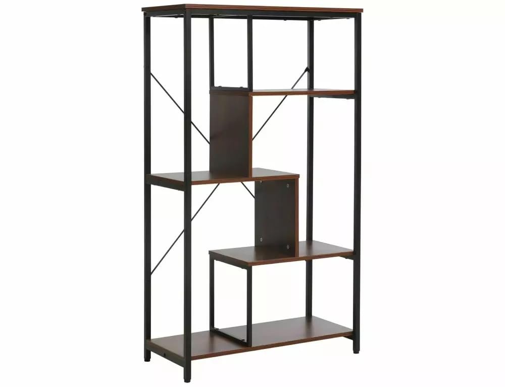 NET B, regał na książki w stylu loft, orzech włoski, metal i płyta laminowana, 75 x 132 x 35 cm, do biura i salonu