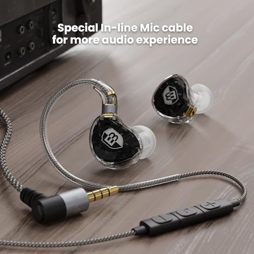 Image of BASN ASONE 14.2mm Planar Driver in-Ear Monitors Earphone with Two Detachable MMCX Cables for Musicians Drummers Bass Players Singers(Black)