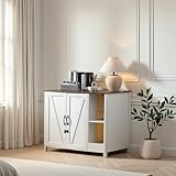 Sylvan Gravity Litter Enclosure with Litter Collector, Litter Cabinet with Dog-Proof Adjustable Shelf, for Placing Cat Robot 3/4, Power Outlet (Antique White)