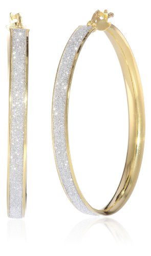 Sterling Silver Italian Rhodium Plated 35Mm Sparkle Hoop Earrings #TOP12
