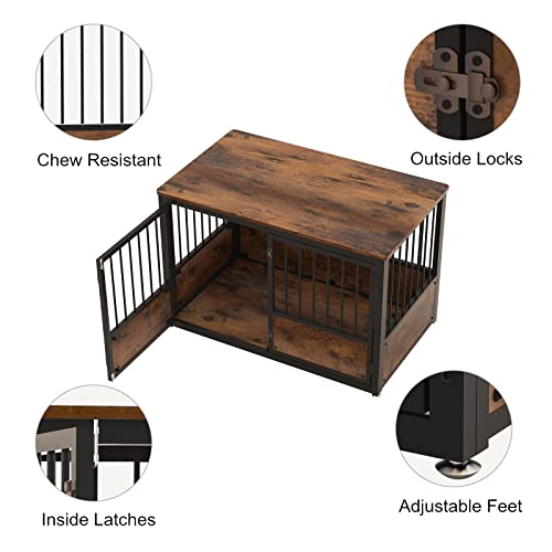 Snimoy Dog Crate Furniture, Large Dog Kennel Pet Cage End Table With 3 Doors, Decorative Tall Wooden Metal Dog Crate House Indoor With Sturdy Locks For Medium Large Dog, Easy Assembly #TOP5