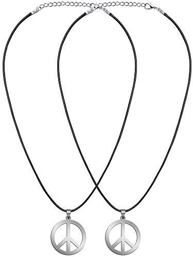 Sunshane 2 Pack Hippie Style Peace Sign Necklace Hippie Party Dressing Accessories, Silver #TOP3