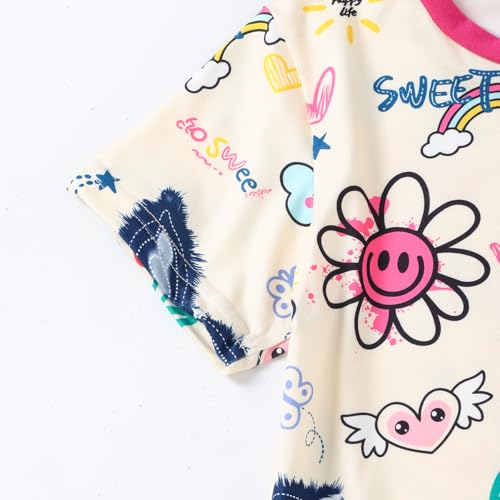 Image of Girls Clothes 2PCS Butterfly Print Short Sleeve T-Shirt + Shorts Set Teen Tween Girls Summer Outfits Set