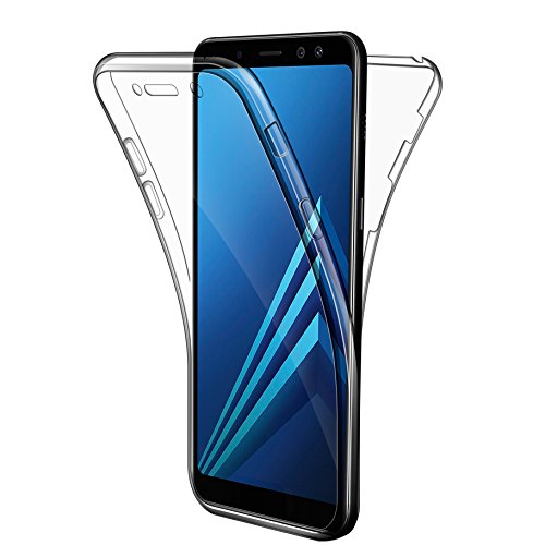 Leathlux beschermhoes voor Samsung Galaxy A8 2018, transparant, siliconen, gel, 360 graden, volledige bescherming tegen krassen, beschermhoes voor Samsung Galaxy A8 2018, Transparant