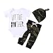 3Pcs Baby Boys Little Brother Camouflage Romper Tops+Pants Leggings+ Hat Outfits Set (White&Camouflage, 0-6m(Tag70))