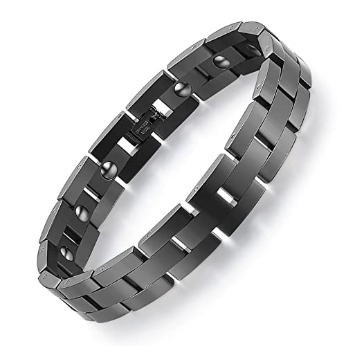 Image of Feraco Magnetic Bracelets for Men Sleek Titanium Stainless Steel Magnetic Therapy Bracelet with Sizing Tool, Jewelry Gifts for Men (Black)