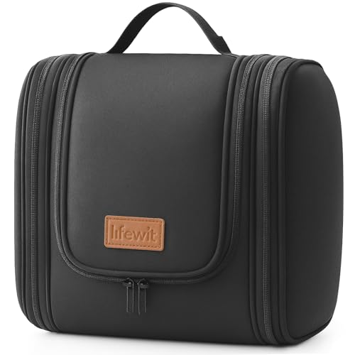 Lifewit Bolsa de Aseo de Colgar para Mujeres y Hombres, Grande Neceser Viaje de Maquillaje Transparente para Cosméticos, Viaje Vacaciones Accesorios para Envases para Productos Cuidado Piel, Negro