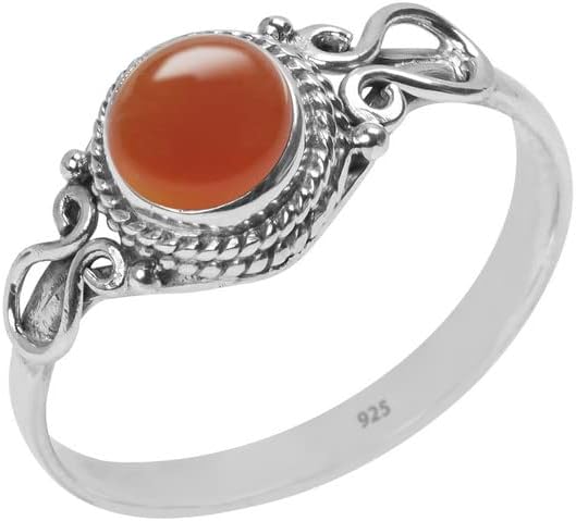 Carnelian Stone Ring - Handmade 925 Sterling Silver Gemstone Rings for Women Girls US size 12 Christmas Gifts