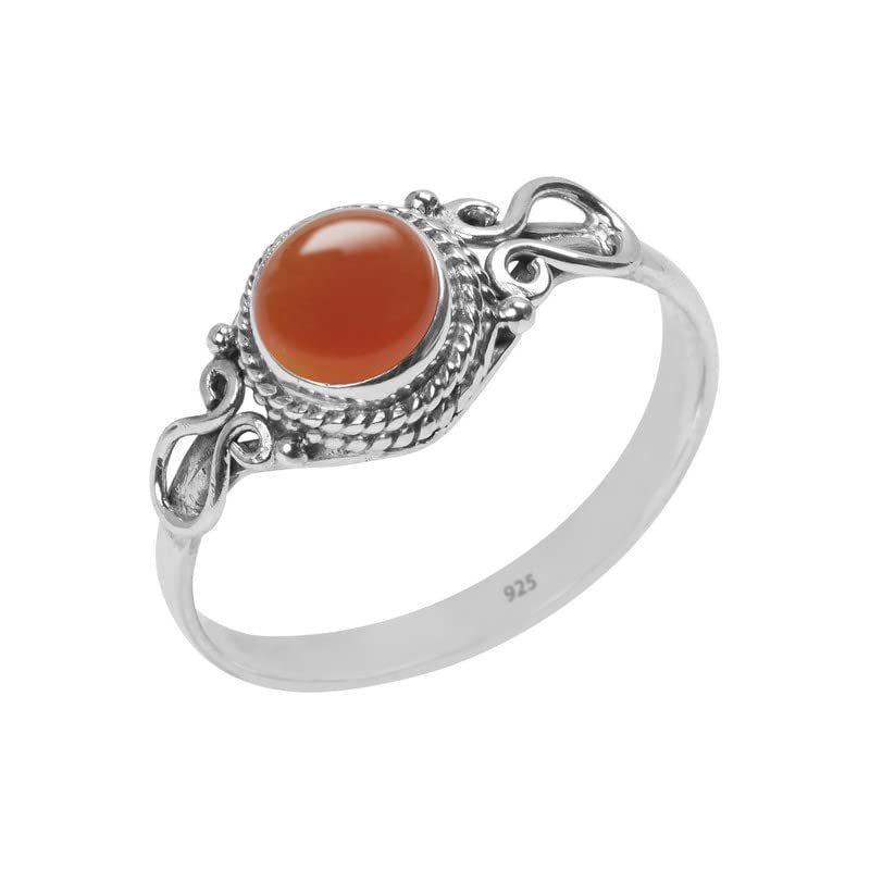 Carnelian Stone Ring, Handmade 925 Sterling Silver Rings for Women Girls, Natural Gemstone Ring US size 12 Solitaire Ring, Round Stone Ring, Minimalist Birthstone Gift Jewelry for her