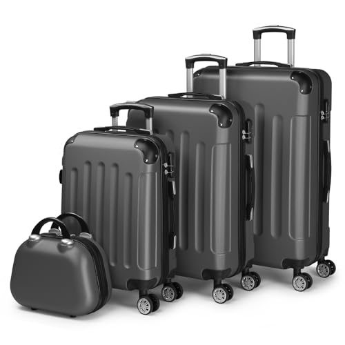 LALAHO Set de 4 Valises avec Vanity Case, Valise Grande Taille, Valise Cabine, Petite Valise, ABS avec Coins Renforcés, roulettes Pivotantes 360°, Cadenas et...