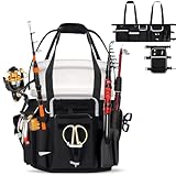 Lansru Upgraded Fishing Bucket Organizer For 5-10 Gallon Bucket,Expandable Pouch Design,Waterproof Ice Fishing Tackle Bag with 3 Rod & Plier Holders,Reflective Strips,15 Pockets for Fishing Gears