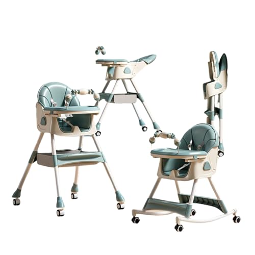 Tyoksiベビーチェア ローチェア テーブルと椅子 折りたたみ式 ポータブル レストラン 多機能クッション 折りたたみ式 リクライニング ベビーダイニングテーブル 椅子 車椅子付き 出産祝い (純粋な緑,E-560)