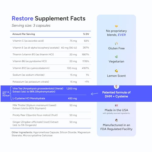 Cheers Restore | Supplement with DHM + L-Cysteine | Feel Better After Drinking & Support Your Liver | 12 Doses | Dihydromyricetin, Cysteine, Milk Thistle, Prickly Pear, B-Vitamins, Ginger - Image 6