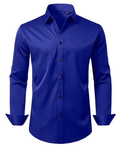 Mens Royal Blue Dress Shirt Long Sleeve Wrinkle Resistant Solid Shirts
