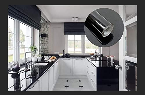 Image of Vinyl Contact Paper Decorative for Cabinets Countertops Kitchen Shelves Liner Self Adhesive Film Peel and Stick Waterproof Removable Wallpaper (Inches 24 x 118, Glitter Black)