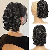 QINGHUACI Ponytail Extension 10inch Curly Ponytail Extension Drawstring Ponytail for Women 80g Brown Black Short Ponytail Extension Synthetic Hairpiece for Daily Party #2