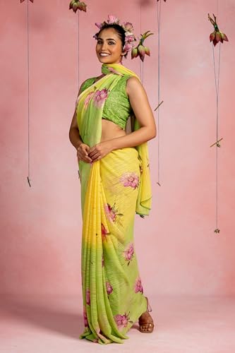 Image of MIRCHI FASHION Saree for Woman Georgette Floral and Leaf Printed | Elegant Farewell and Ceremonial Women's Sari with Blouse Piece