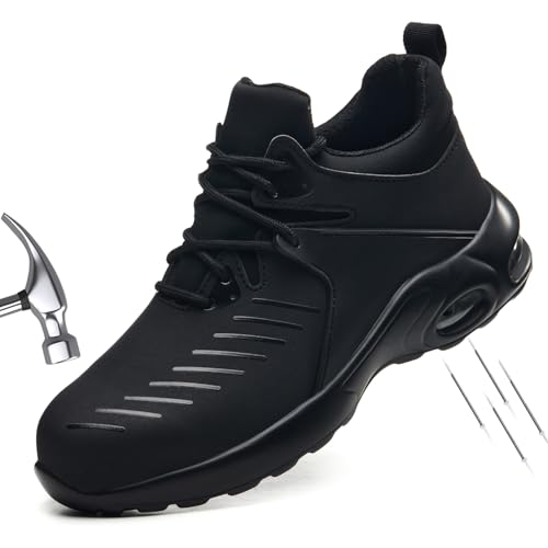 MOFEELE Steel Toe Work Boots for Men or Women, Mid Top Waterproof Chef Kitchen Restaurant Working Boots Comfortable Air Cushion Shoes for Industry Construction Warehouse (1, Black, Standard, US Footwear Size System, Adult, Women, Numeric, Medium, 6)