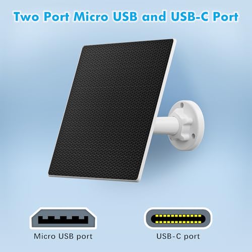 Solarpanel für überwachungskamera,5W Solarpanel Usb für DC 5V Sicherheitskamera,Micro USB & USB-C Anschluss Solarpanel,IP65 Wasserdichtes Solarladegerät für Kamera mit 360°verstellbarer