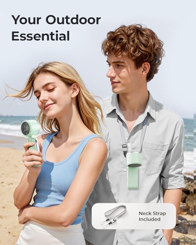 Image of Portable Handheld Turbo Fan - 5 Gear High Speed 4000mAh Rechargeable Mini Personal Hand Fan Blow Cold Air, Battery Operated Travel Essentials, Beach Vacation, Gifts for Women, Men (Green)