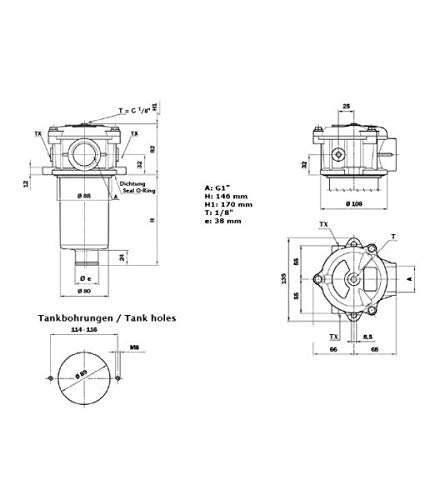Filtre de retour, filtre hydraulique, installation de réservoir, Qmax. 78l/min, 25 µm abs, type MPF-100