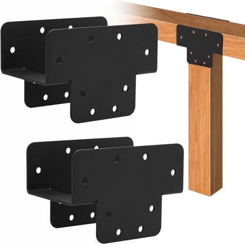 Ertuohg 2 Pcs Pergola Kit T Shaped 4x4 (Actual Size 3.57x3.57) Heavy Duty Woodwork DIY Pergola Brackets Kit 4x4 3 Way T Bracket for Pergolas and Gardens Matte Black