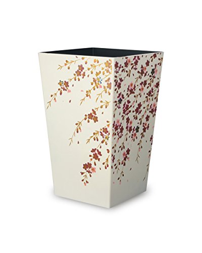 TATSU-CRAFT(タツクラフト) 蒔絵調 ダストボックス ふたなし M角 桜 白 ホワイト 6.7L ごみ箱 おしゃれ ふた ふた無し キッチン ゴミ箱 ペール フタなしゴミ箱 和風 和室 和柄 インテリア 橋本達之助工芸 日本製