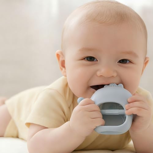 Image of Baby Teething Toys for 3-6 Months Silicone Teething Mittens for Babies Food Grade Silicone Teether (Penguin Baby Blue)
