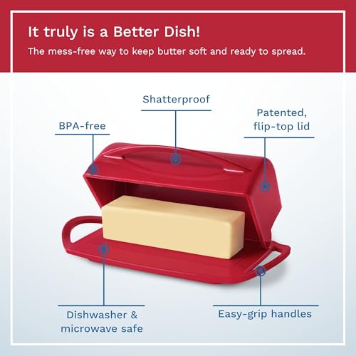 Better Dish Flip Top Butter Dish with Attached Lid - Holds 2 Sticks, Fits Kerrygold/European Butter - BPA Free & Dishwasher Safe - Red - Image 6