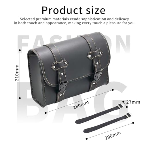 Raysark Motorcycle Saddlebag Vintage Leather Bike Tool Storage Bag Cycling Riding Waterproof Bags (Black-Large)