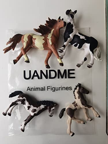 UANDME 4PCS Pinto Horse Toy, Realistic Plastic Horse Figurines, Horse Animal Toys for Girls and Boys, Horse Club Cake Topper Includes Pinto Stallion, Mare and Foals - Thumbnail 7