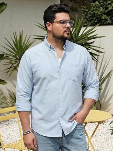 Image of Urbano Plus Men's Cotton Full Sleeve Regular Fit Solid Oxford Shirt with Button-Down Collar