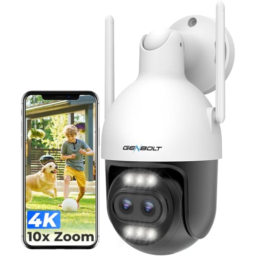 GENBOLT 4K WiFi Cámara Vigilancia Exteriores con PoE,Cámara CCTV IP de Doble Lente de 8MP Cámara Seguridad Exterior con Zoom Híbrido 10X y Seguimiento Automático de Personas y Vehículos(2,4&5GHz)