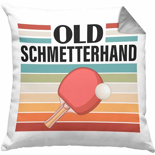 Trendation Tischtennis Schmetterhand Kissen mit Füllung 40x40 Geschenk Tischtennisspieler Geschenkidee Lustig für Männer Tischtennis Zubehör (Grau)
