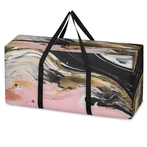 Abstract Marble Extra Large Moving Bags Heavy Duty Storage Bags Colorful Marble Cloth Wrap Around Handles Double Zipper Reusable Convenient Foldable Storage Tote for Travel Camping Space Save