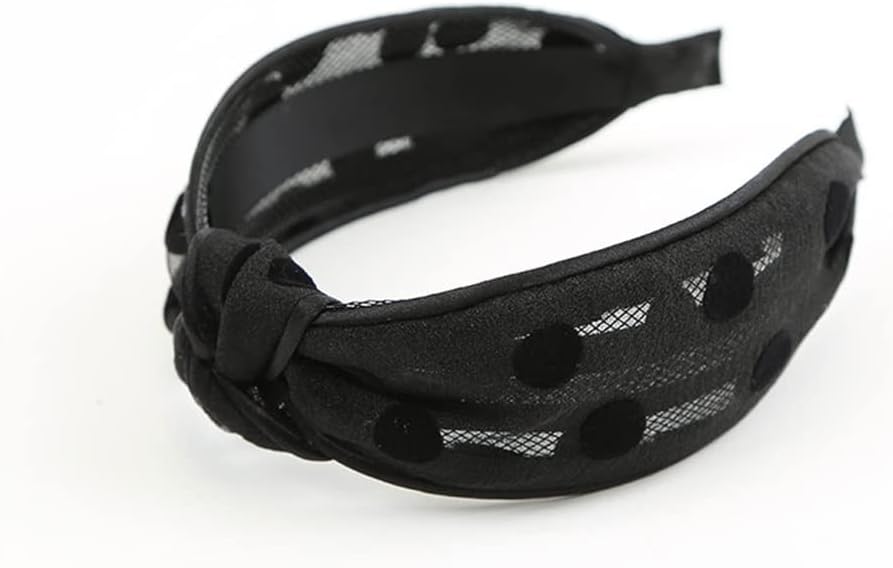 ヘアバンドレディースレトロスウィートポリカドットメッシュワイドブリム気質レースヘッドバンドヘアアクセサリー (Color : Kha