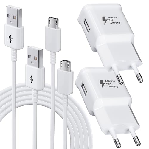 2 Pack Cargador 15W Carga Rapida, Cargador Movil con 1.5M Micro USB Cable Compatible con Samsung Galaxy S7 S6 Edge S5 S4 S3 S2 A7 A9 A03 J8 J7 J6 J5 J3, Tab 4, Tab S2, Android Smartphone
